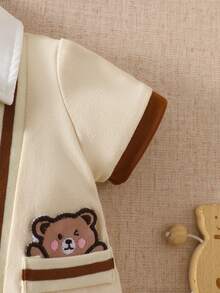 Bộ áo liền quần hình gấu dễ thương cho bé trai sơ sinh/trẻ nhỏ, thích hợp mặc hàng ngày hoặc đi chơi. - Màu be - Xem 8