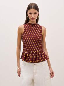Nöista Áo không tay xếp ly in chấm bi, cổ cao và vạt peplum. Kiểu dáng ôm sát và tôn dáng với chất liệu có họa tiết, hoàn hảo cho mùa hè, trang phục mùa xuân và trang phục lễ Phục sinh. Lý tưởng cho phong cách thường ngày thanh lịch, trang phục đi nghỉ mát, dự tiệc và trang phục hàng ngày sang trọng. - Màu Đỏ Sâu - Xem 3