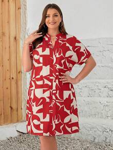 EMERY ROSE Vestido de verano de manga corta con cuello en V y estampado geométrico para mujer de talla grande - Burdeos - Ver 3