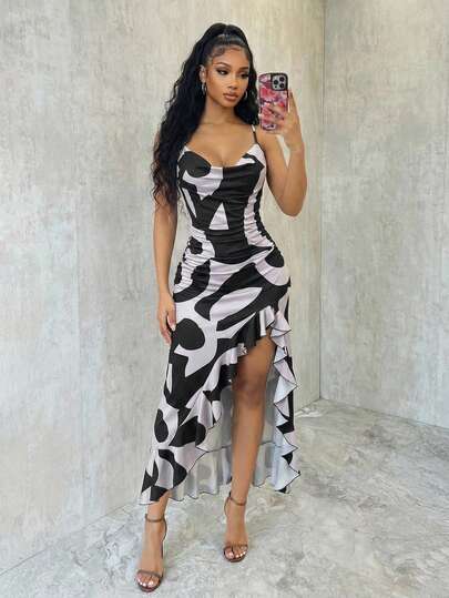 Eryvara Đầm nữ thanh lịch, gợi cảm với dây đeo mảnh và vạt áo bất đối xứng.