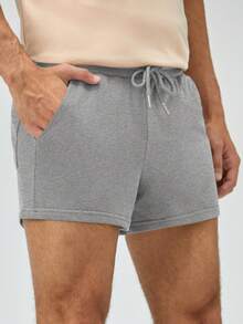 Manfinity VCAY Men's Casual Solid Color Drawstring Waist Knit Shorts, Summer Shorts - Dark Grey - View 5