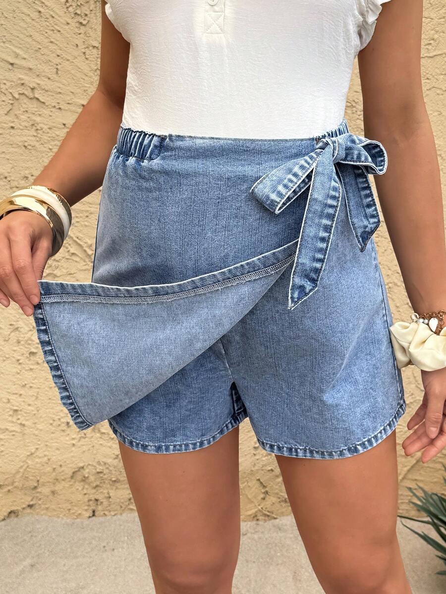SHEIN Váy quần jean bầu dáng bất đối xứng thắt eo, trang phục lễ hội mùa hè, đi làm, nghỉ mát, tốt nghiệp, sành điệu, phong cách Y2K, dễ thương, thời trang đường phố, quyến rũ, dự tiệc, đám cưới, thanh lịch, công sở, thường ngày, nữ công sở, đi biển, tốt nghiệp. - Màu xanh lam - Xem 1
