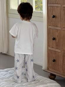 DAZY 男童圆领宽松条纹韩版家居服T恤 - 白色 - 查看 2