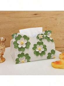 1Pc Sunflower Flower Oil Painting Tissue Box, 3D Colorful Floral Pattern, Tissue Storage For Bathroom, Home Desk, Car - Multicolor - View 4
