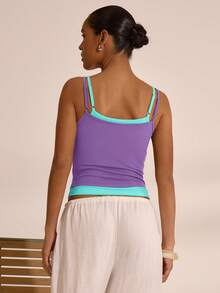 MUSERA 双层吊带方领吊带背心，度假波西米亚风，伊比沙岛风格，优雅可爱，适合冬季、圣诞节、节日、派对等场合。 - 紫色 - 查看 3