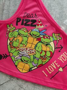TEENAGE MUTANT NINJA TURTLES | SHEIN 2件套女婴运动休闲风舒适背心短裤套装，联名款 - 粉色 - 查看 6