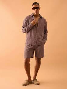 Musero Oversized Linen Button Through Long Sleeve Shirt Only Summer Smart Streetstyle Vacation Spring&Summer - Maroon - View 3