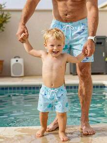 Toddler Boys' One-Piece Drawstring Waist Printed Swim Trunks With Various Ocean Creatures, Suitable For Beach, Holiday - Multicolor - View 1