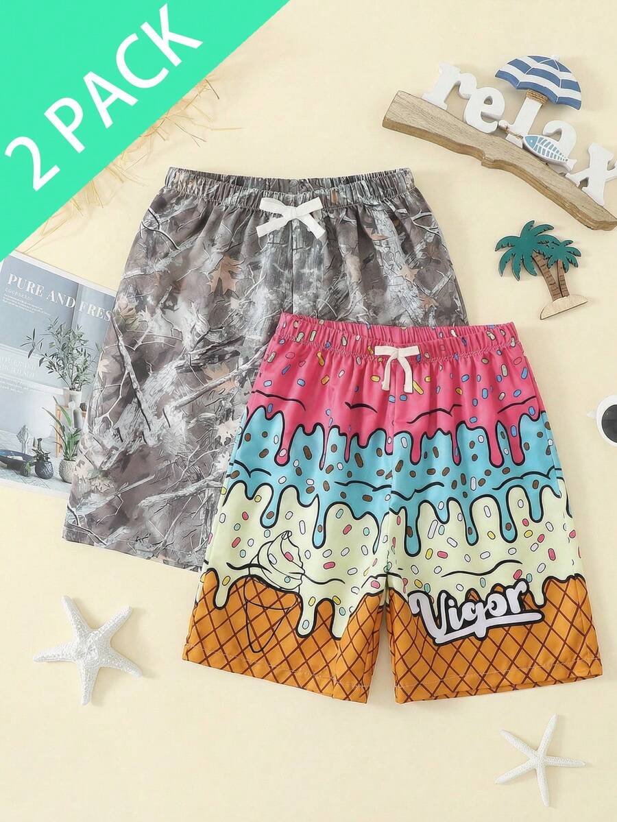 Casual Minimalist Cartoon Game Console Pattern Loose Swim Trunks, Suitable For Summer - Multicolor - View 1