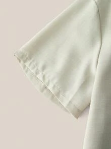 VeloEdit Camisa de hombre de manga corta con botones, unicolor, estilo casual y elegante, tejido, cuello albaricoque, con frente, estilo minimalista & novio de verano - Albaricoque - Ver 7