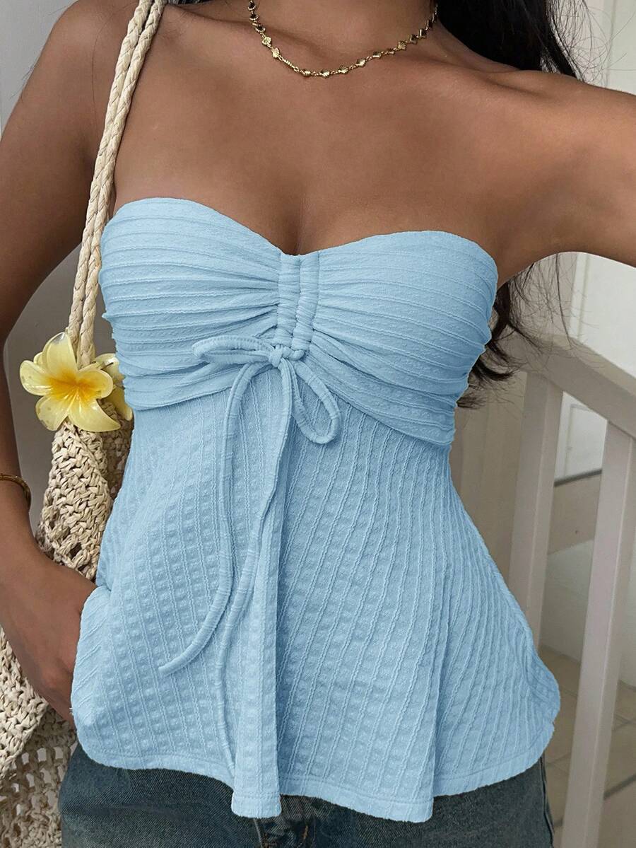 SHEIN EZwear Light Blue Knit Tube Top For Women - Baby Blue - View 1