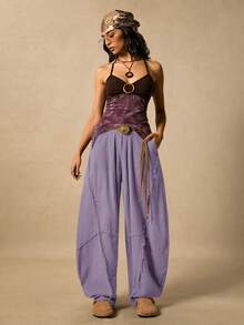 Easelle Celana Wanita Kasual Serbaguna dengan Pinggang Elastis untuk Pemakaian Sehari-hari - Mauve Purple - View 9