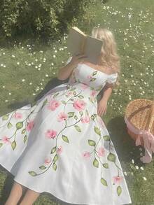 SHEIN MOD Đầm hoa trễ vai thanh lịch dành cho nữ cỡ lớn, thích hợp cho Ngày Valentine, Đám cưới, Đầm thanh lịch, Đầm trắng, Đầm dự tiệc cưới cho nữ, Trang phục xuân/hè, Trang phục dự tiệc trà cho nữ, Ngày lễ, Sinh nhật - Nhiều màu - Xem 6