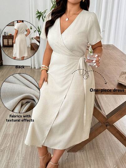 Weeklong Plus Size One-Piece Waist Cinching Short Sleeve Dress