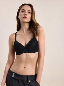 Hourtrue Bralette de encaje con aros sexy para mujer - Negro - Ver 4
