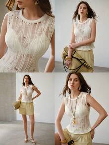 MOTF PREMIUM TOP DE PUNTO CON VOLANTES Y ACABADO DESGASTADO DE LUJO FRANCÉS PARA PRIMAVERA/VERANO - Blanco - Ver 7