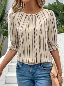 SHEIN Clasi Áo kiểu dệt dành cho nữ, thích hợp mặc đi nghỉ mát mùa hè. - Màu be - Xem 2