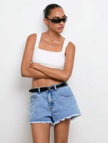 Maija Quần short denim rách có túi dành cho nữ - Rửa nhẹ - Xem 7