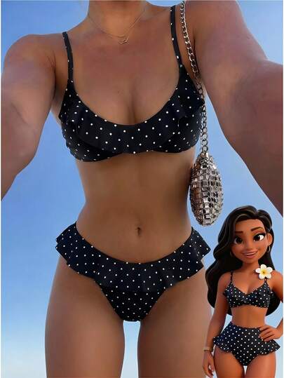 Swim Mod Bộ bikini gợi cảm chấm bi xếp nếp dành cho nữ, thích hợp mặc đi biển mùa hè.