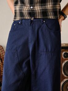 VeloEdit 秋冬季休闲成熟藏蓝色阔腿牛仔裤 - 藍色 - 查看 8