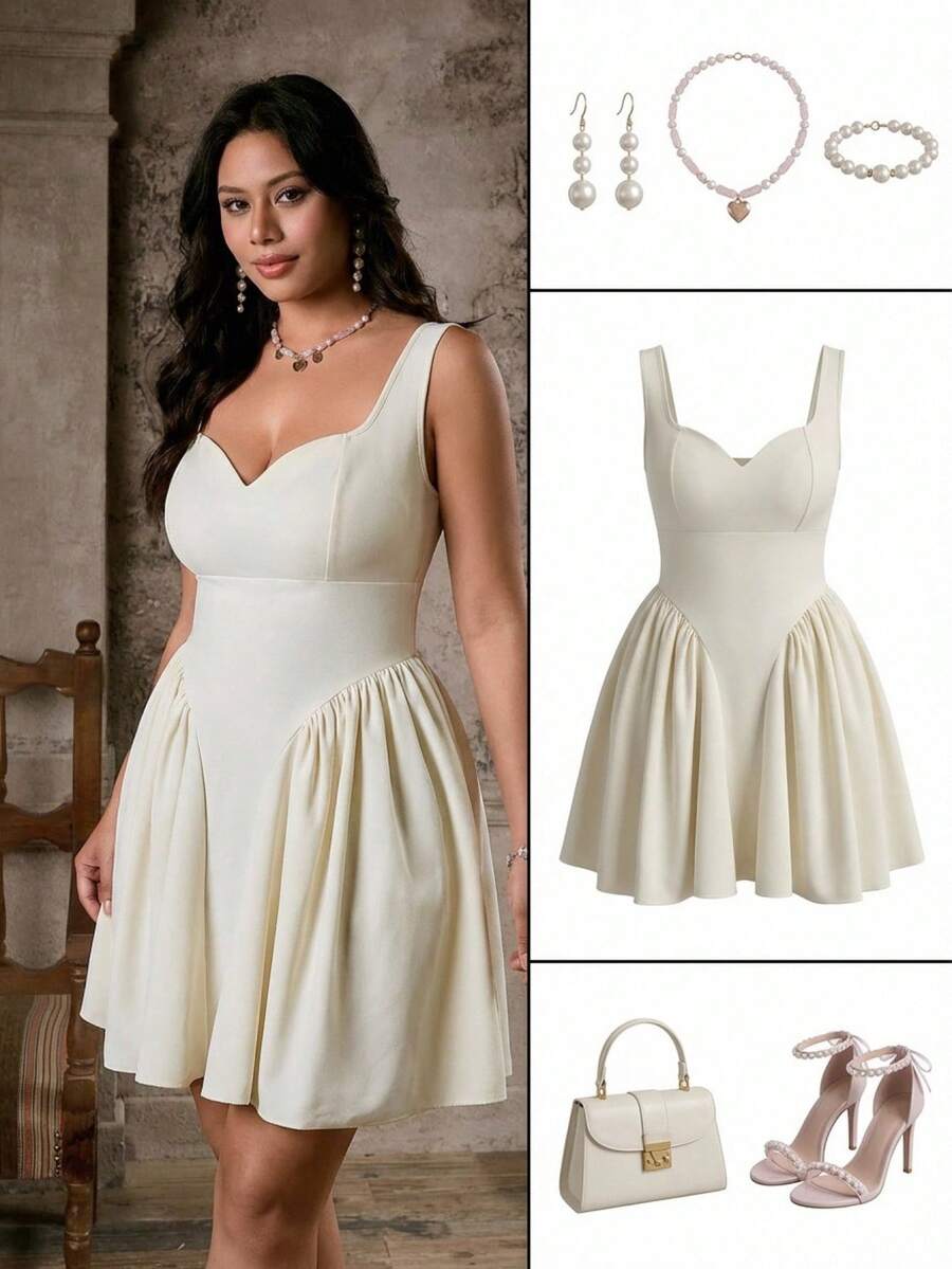 Lyrianda Đầm cưới, đầm cô dâu, đầm dự tiệc cỡ lớn, eo nhún, gấu xòe, không tay, cổ tim, đầm xuân/hè cho nữ, đầm hè, đầm dự tiệc trang trọng cho nữ, đầm cỡ lớn cho nữ, đầm ấn tượng, đầm màu trắng ngà cho nữ, đầm cỡ lớn cho nữ ngực to, đầm bán chạy nhất, đầm dự tiệc trà cho người có đường cong cơ thể. - Màu be - Xem 1