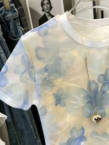 Resyla Women's Blue Floral Print T-Shirt, Summer - Multicolor - View 3
