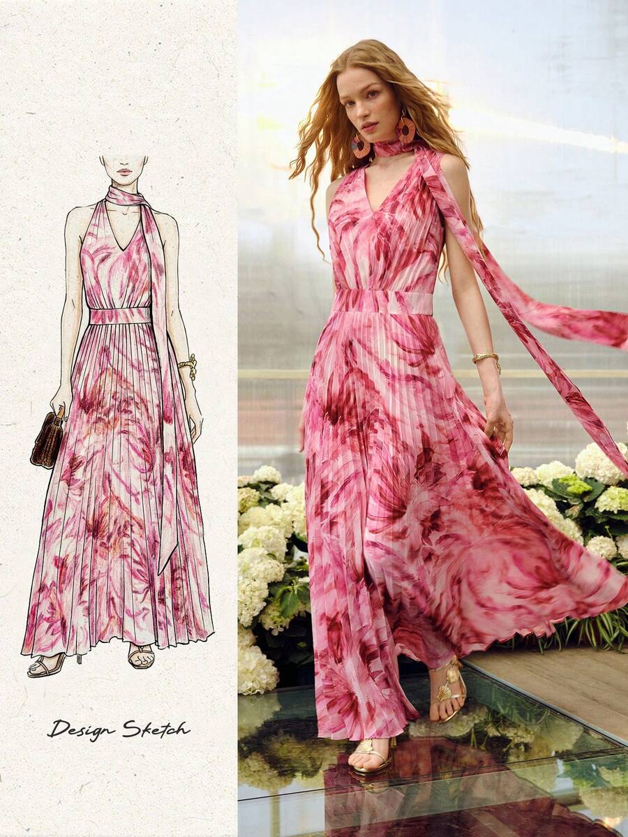 MOTF PREMIUM ROCHIE ROMANTICĂ CU DECOLARE ÎN V ȘI VOLANELE, PLISATĂ, POTRIVITĂ PENTRU ÎNTÂLNIRI DE PRIMĂVARĂ/VARĂ