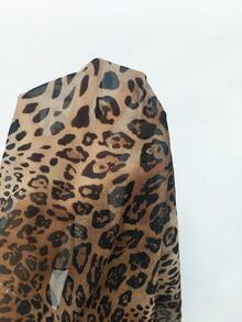 Franclia Blus Chiffon Motif Leopard Ukuran Besar dengan Pita Ikat, Musim Semi/Panas - Coffee Brown - View 6