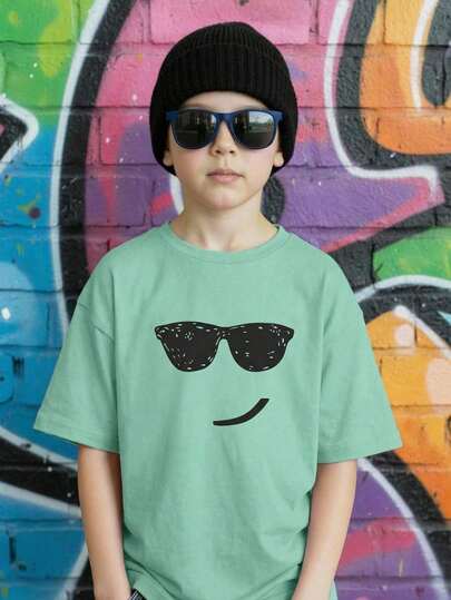 SHEIN Tween pojkar Cartoon Graphic Casual T-shirt, lämplig för sommaren dagligt slitage