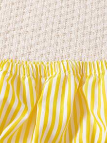 SHEIN Newborn Baby Girl Pastel Yellow Summer Cute Flower Embroidered Camisole Top And Triangular Shorts 2-Piece Set For Photo Shoot Outdoor Vacation - Yellow - View 6