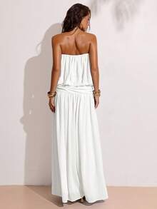 SHEIN BAE Lässiges, sexy, einfarbiges, locker tailliertes Kleid mit Schlitz, geeignet für Urlaub, Strandreise, Strandresort, Party, Cocktailparty, hellblaues Kleid, langes blaues Kleid, elegantes Kleid - Weiss - Übersicht 2