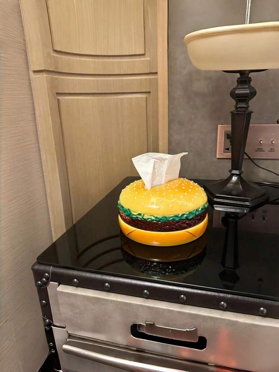 Hộp đựng khăn giấy hình bánh hamburger thiết kế retro sáng tạo, thích hợp cho gia đình, văn phòng, tiệc tùng, phòng tắm, quà tặng độc đáo, vật dụng cần thiết cho gia đình.
