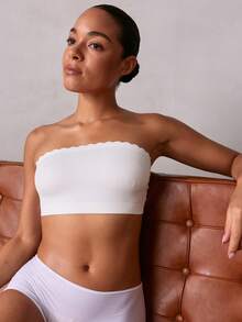 Veilyse Sujetador sin tirantes para mujer, sujetador bandeau sin costuras, casual & cómodo, sujetador sin aros con borde de volantes elásticos, bralette sin relleno, top tubo sin espalda suave, ropa interior de estilo versátil, ajuste sin aros suave & cómodo, adecuado para uso diario, sujetador invisible, sujetador de boda para verano - Blanco - Ver 3