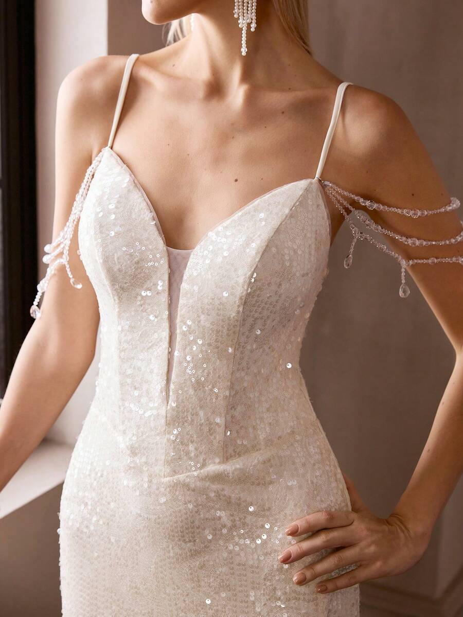 MOTF Soiréza VESTIDO DE FIESTA ELEGANTE CON LENTEJUELAS Y CUENTAS PARA PRIMAVERA/VERANO - Albaricoque - Ver 1