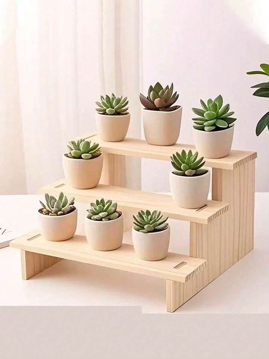 1 Piece Wooden Desktop Multi-Layer Storage Display Stand, Optional Layers, For Action Figures, Succulents & Green Plants