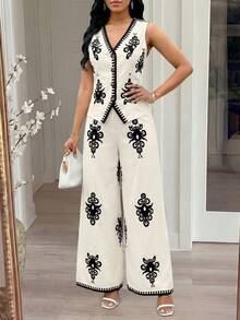 SHEIN Lady Bộ đồ nữ thanh lịch, Bộ đồ mùa hè dành cho nữ - Đen và trắng - Xem 3