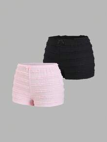 Elamini Spring/Summer New Low-Waist Bow Shorts Set, Sweet Cute Fashionable, Suitable For Daily Wear Lounge Black Blush Pink - Multicolor - View 3