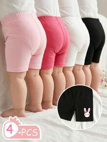 4件套女婴男女通用可爱印花短裤，休闲舒适打底裤，适合日常穿着，夏季 - 彩色 - 查看 1