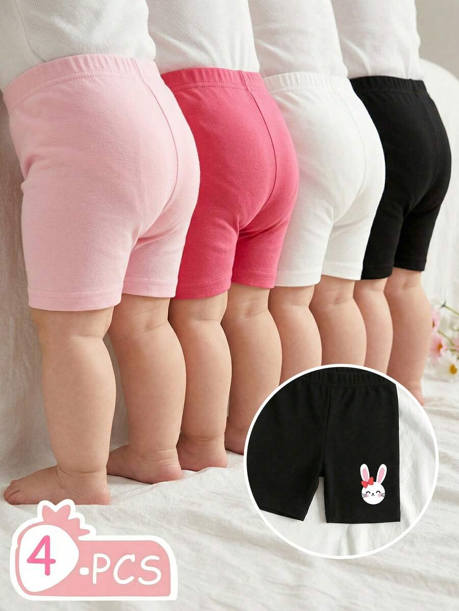 4件套女婴男女通用可爱印花短裤，休闲舒适打底裤，适合日常穿着，夏季 - 彩色 - 查看 1