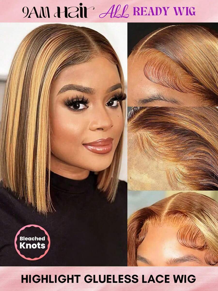 ALL READY WIG Highlight Wig Glueless Bob Wig Human Hair Lace Wigs For Women P4/30 Highlight Brown Pre Bleached Pre Plucked Pre-Cut Lace Melting 4x4 Lace Closure Glueless Wigs With Front Hair 100% Human Hair Wig 9AM HAIR - S4/30 - View 1