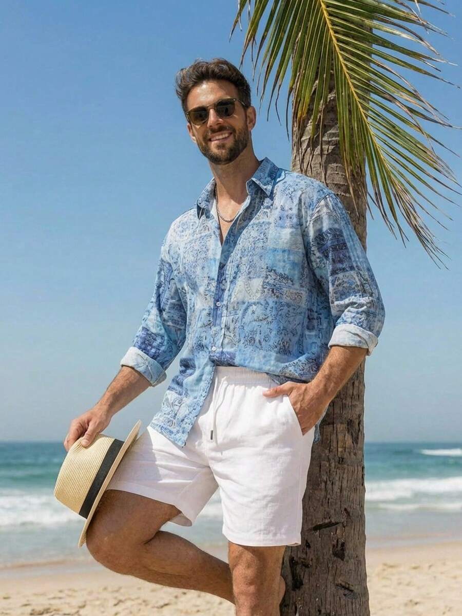 DAZY 男士印花长袖衬衫，春夏款 - 彩色 - 查看 1