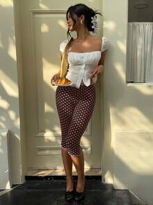 MainGRL 女士咖啡棕色波点休闲七分裤 - 咖啡棕 - 查看 6