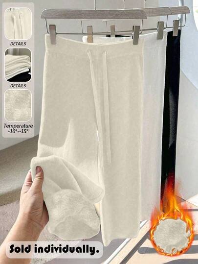 Franclia Petite Bộ quần áo len dệt kim rộng rãi, lót nhiệt, dây rút, mặc thường ngày, mới thu/đông dành cho nữ