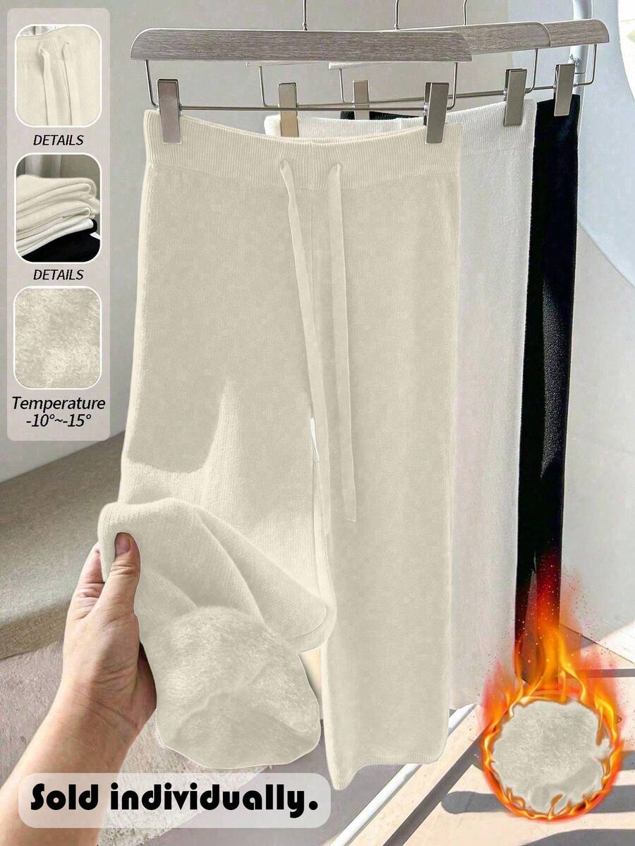 Franclia Petite Bộ quần áo len dệt kim rộng rãi, lót nhiệt, dây rút, mặc thường ngày, mới thu/đông dành cho nữ - Màu be - Xem 1