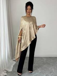 Rafferiza Women's Elegant French Style Asymmetric Hem Casual Blouse - Gold - View 6