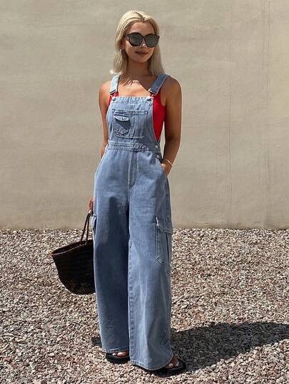 Livesso Women's Cotton Loose Casual Denim Jumpsuit