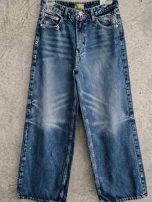 Jeans Para Mujer Wide Leg Tiro Medio Mezclilla Rigida 5 bolsas Petite DIRTY - Azul - Ver 5