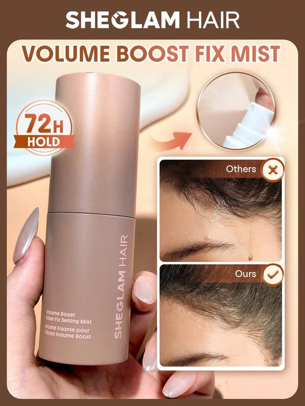 SHEGLAM HAIR Bruma fijadora de fibras con volumen, película de 3 minutos, fijación de 72 horas, resistente al viento, el peinado se mantiene intacto, no destiñe después de sudar, resistente al agua, realza la línea del cabello y aporta volumen. Apto para todo tipo de cabello.