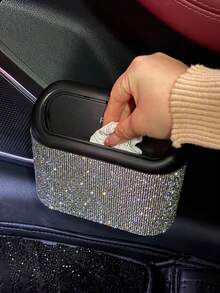 1PC Rhinestone Car Trash Can Diamond Bling Vehicle Garbage Organizer Portable Auto Interior Storage Container For Car Van Suv Truck Home Office Desk Small Waste Bin Car Accessories Decorative Essentials - Multicolor - View 1