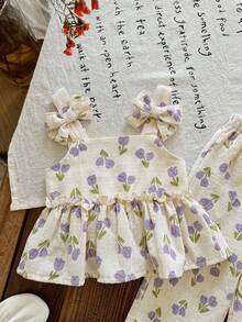 SHEIN LMoss Kids Bộ đồ mùa hè dễ thương cho bé gái: Áo hai dây kẻ sọc vàng và quần cạp chun. - Nhiều màu - Xem 6